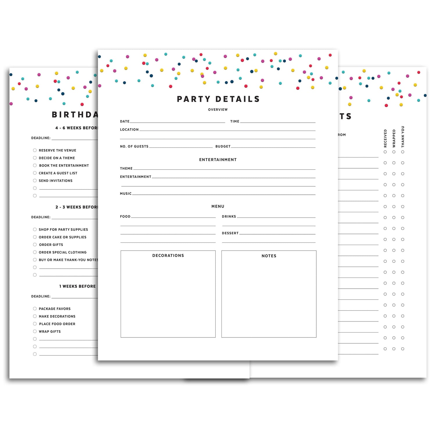 Birthday Party Printable Planner